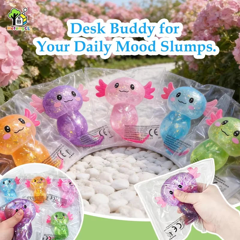 Giant Glitter Axolotl Squishy — Kawaii Stretchy Stress Toy