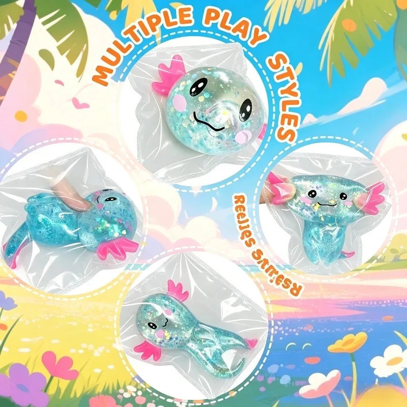 Giant Glitter Axolotl Squishy — Kawaii Stretchy Stress Toy