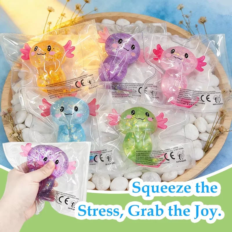 Giant Glitter Axolotl Squishy — Kawaii Stretchy Stress Toy