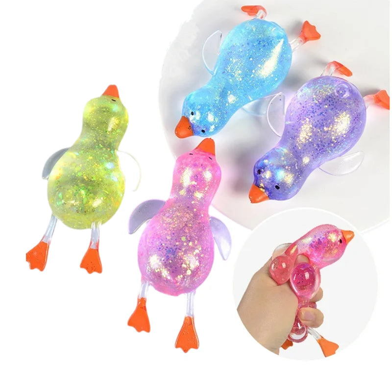 Glitter Aurora Duck Squishy — Stretchy Maltose Stress Toy